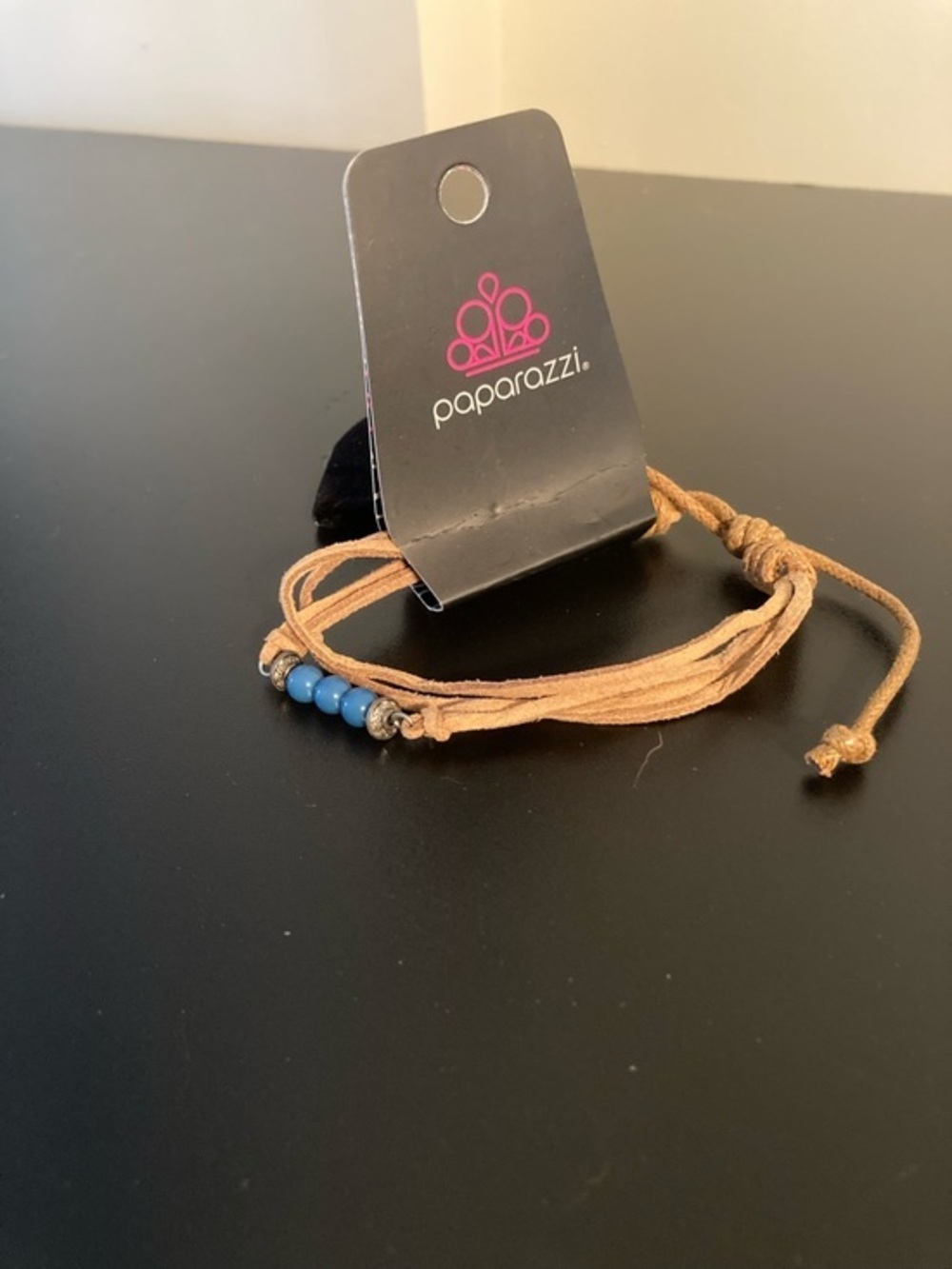 Paparazzi Tan Suede Wrap Bracelet with Blue Accent Beads